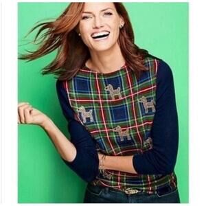 Talbots Merino Wool Tartan Plaid Scottish Terrier Dog Sweater Medium